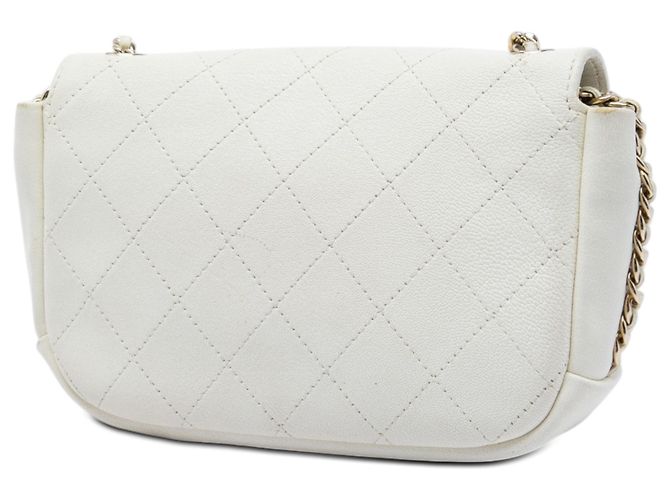 Chanel White CC Quilted Goatskin Casual Trip Flap Bianco - vista 2