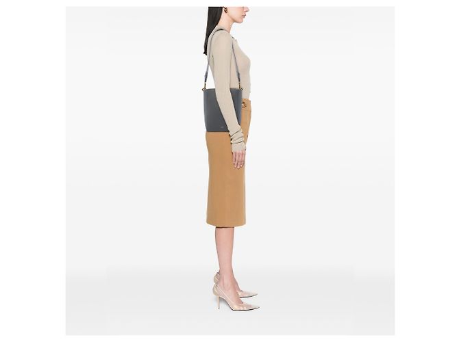 Céline Celine Borsa a secchiello Seau Sangle in pelle di vitello a grana morbida grigia, piccola Marrone Grigio antracite - vista 6