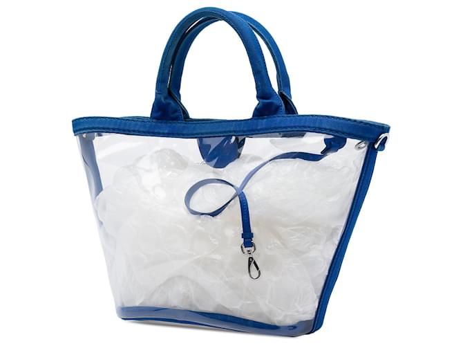 Tote Prada Blue PVC Canapa Logo - vista 2