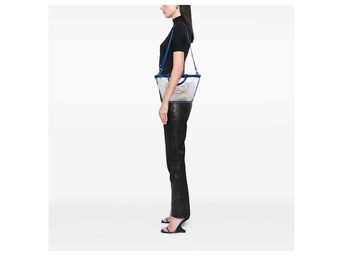 Tote Prada Blue PVC Canapa Logo - vista 5