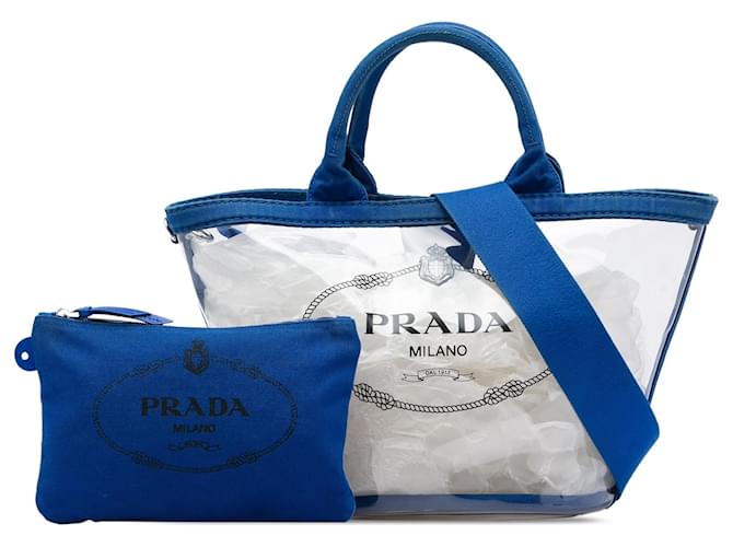 Tote Prada Blue PVC Canapa Logo - vista 6