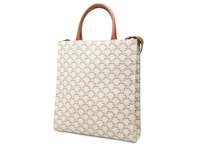 Céline Tote Verticale Celine White Medium Triomphe Coated Canvas Bianco Crudo - vista 2