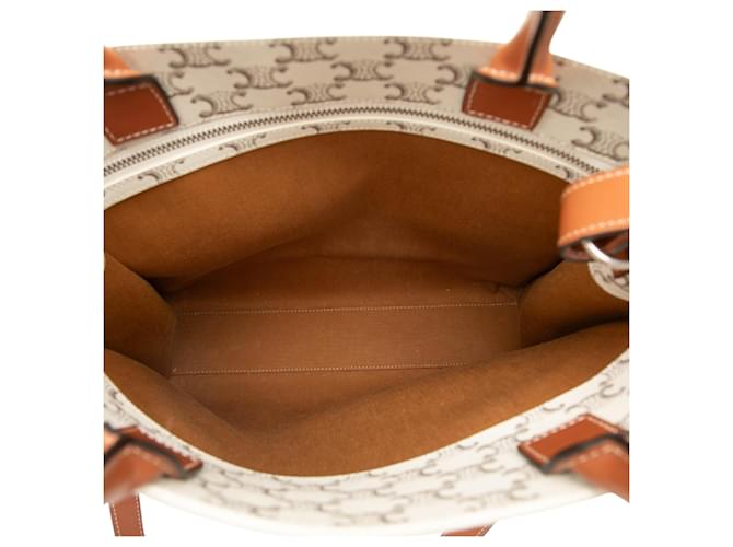 Céline Tote Verticale Celine White Medium Triomphe Coated Canvas Bianco Crudo - vista 4