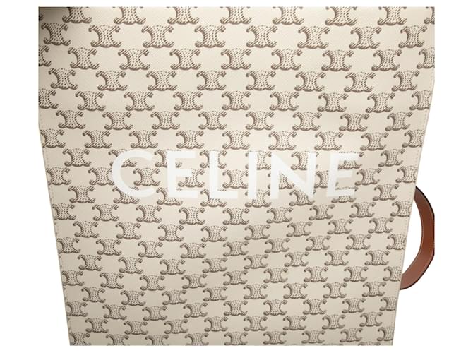 Céline Tote Verticale Celine White Medium Triomphe Coated Canvas Bianco Crudo - vista 5