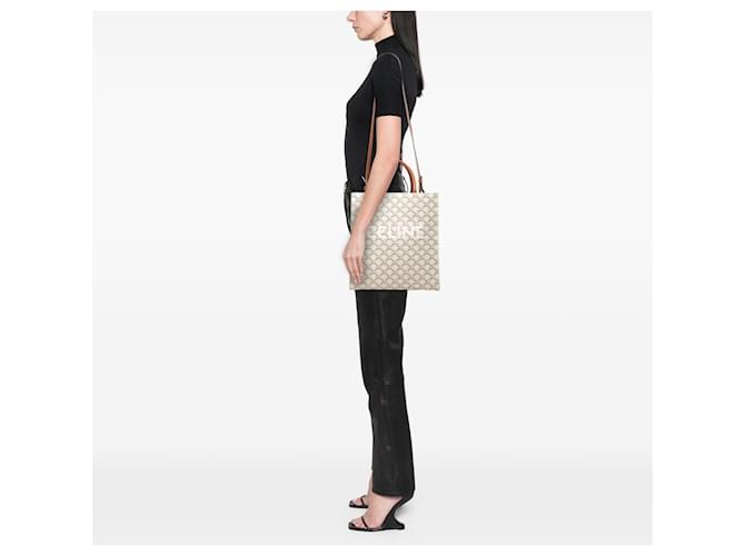 Céline Tote Verticale Celine White Medium Triomphe Coated Canvas Bianco Crudo - vista 6