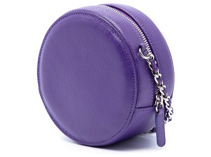 Clutch da Sci Chanel Purple CC in pelle di capra rotonda con catena Porpora Viola scuro - vista 2