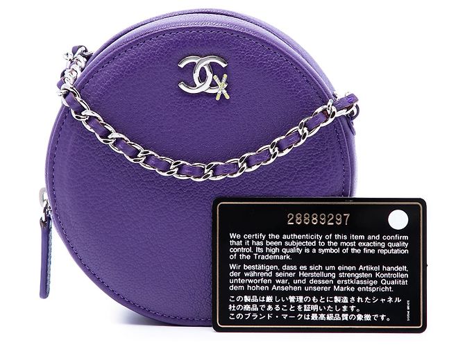 Clutch da Sci Chanel Purple CC in pelle di capra rotonda con catena Porpora Viola scuro - vista 7