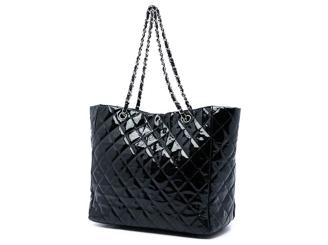 Chanel Black CC Quilted Patent Chic And Glitter Ligne Timeless Tote Nero - vista 2