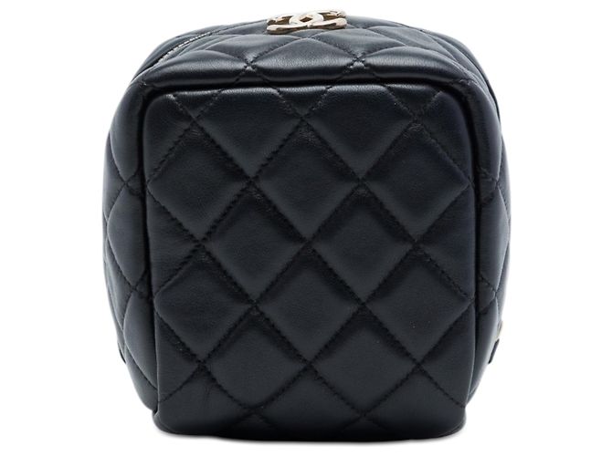 Borsa Vanity Chanel Black CC in agnello trapuntato Cube Nero - vista 3