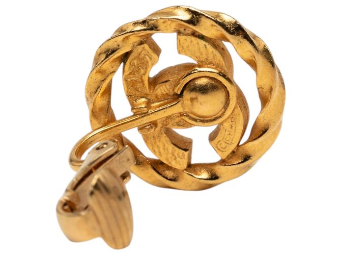Orecchini clip Chanel Gold CC placcati oro e strass tondo corda D'oro - vista 3