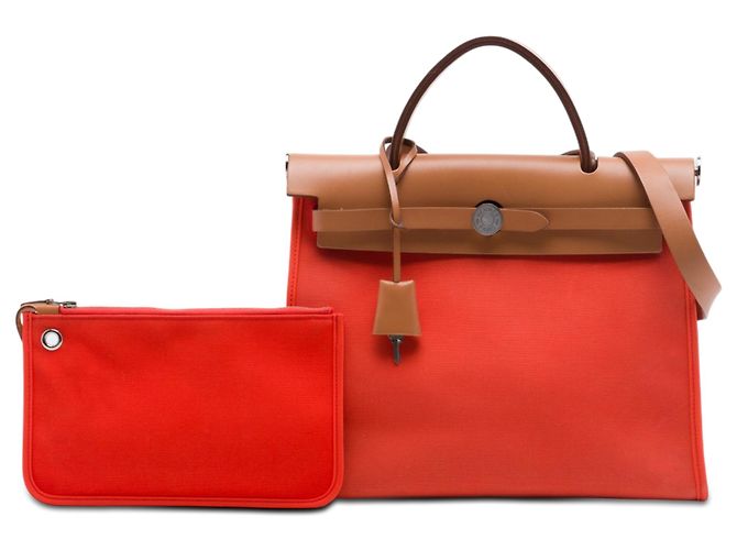 Hermès Orange Toile Herbag Zip 31 - view 7