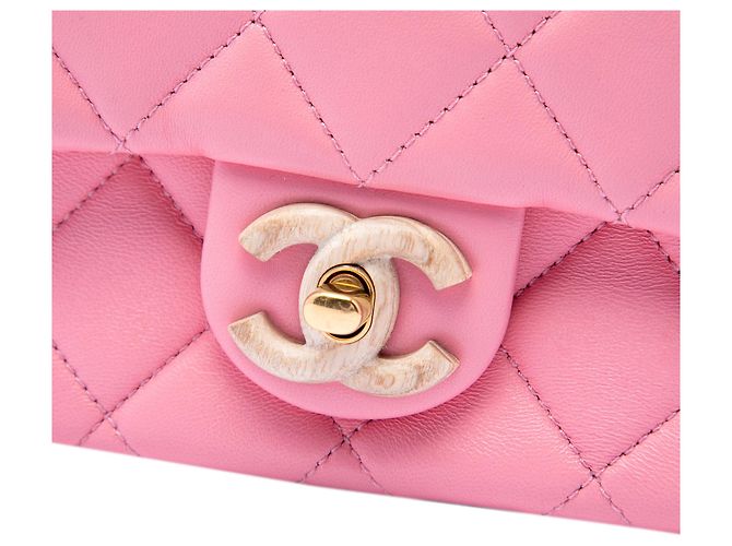 Chanel Pink Mini Wenge Wood Chain Flap Rosa - vista 5