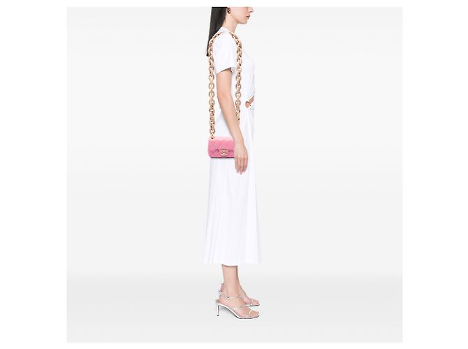 Chanel Pink Mini Wenge Wood Chain Flap Rosa - vista 6