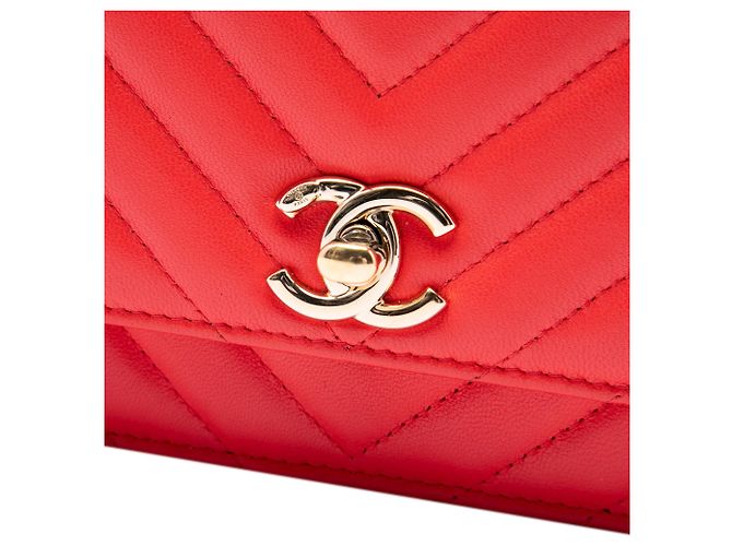 Chanel Red Chevron Lambskin Trendy CC Chain Wallet on Chain Rosso - vista 5