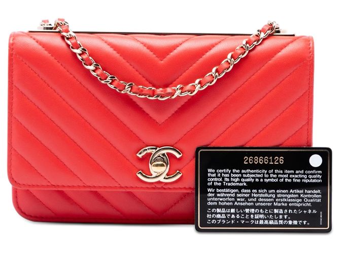 Chanel Red Chevron Lambskin Trendy CC Chain Wallet on Chain Rosso - vista 7
