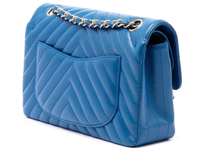 Chanel Blue Small Classic Chevron Lambskin Double Flap - vista 2