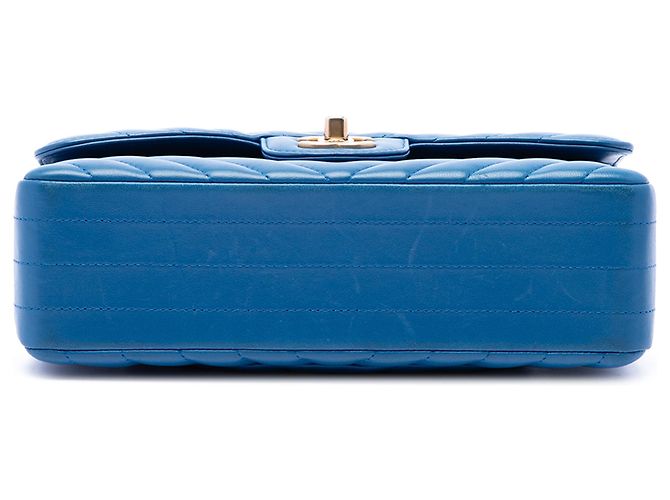 Chanel Blue Small Classic Chevron Lambskin Double Flap - vista 3