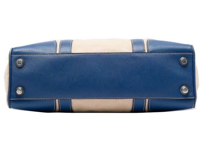 Prada Beige Saffiano Canvas Tote mit Besatz Dunkelblau - Ansicht 3