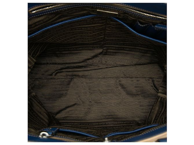 Prada Beige Saffiano Canvas Tote mit Besatz Dunkelblau - Ansicht 4