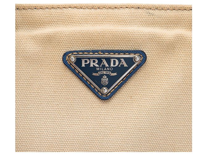 Prada Beige Saffiano Canvas Tote mit Besatz Dunkelblau - Ansicht 5