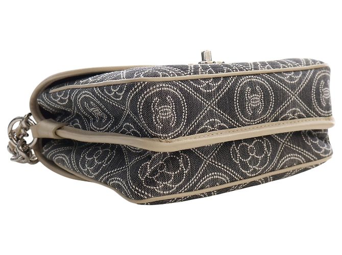 Chanel Gray Camellia Printed Canvas Double Side Flap Marrone - vista 11