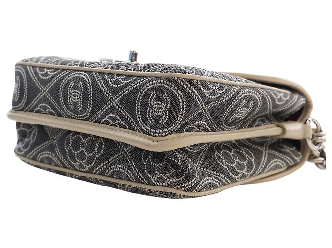 Chanel Gray Camellia Printed Canvas Double Side Flap Marrone - vista 12