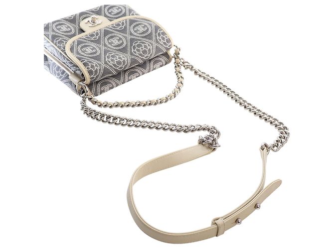 Chanel Gray Camellia Printed Canvas Double Side Flap Marrone - vista 13