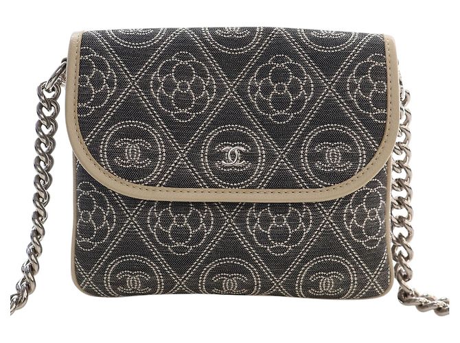 Chanel Gray Camellia Printed Canvas Double Side Flap Marrone - vista 2