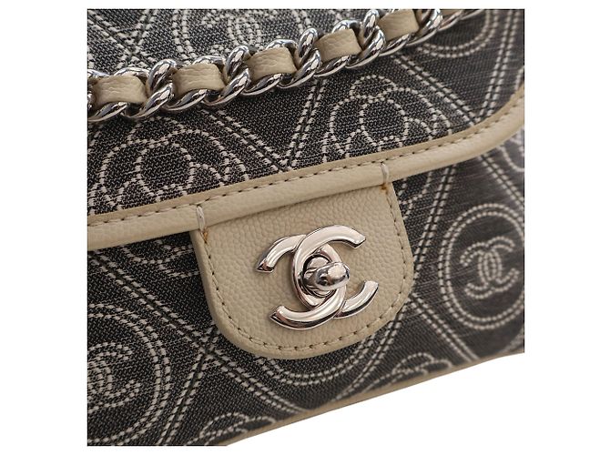 Chanel Gray Camellia Printed Canvas Double Side Flap Marrone - vista 6