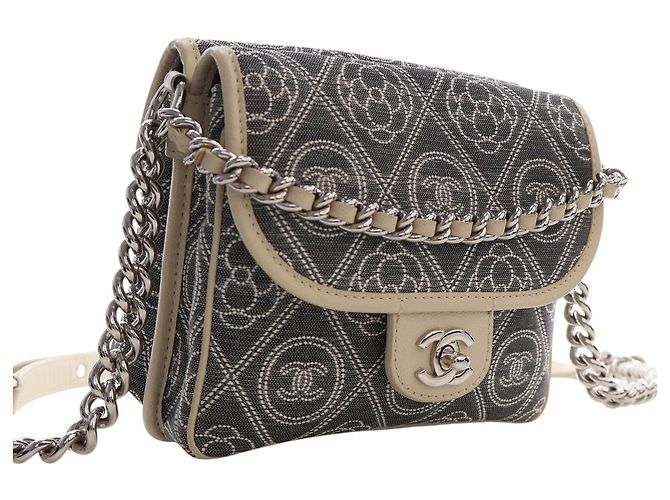 Chanel Gray Camellia Printed Canvas Double Side Flap Marrone - vista 7