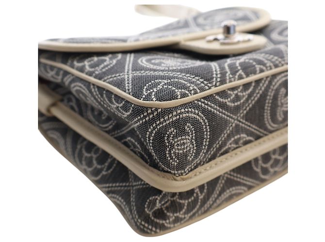 Chanel Gray Camellia Printed Canvas Double Side Flap Marrone - vista 9
