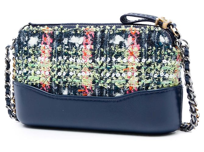 Clutch Gabrielle em tweed azul com duplo zíper e corrente Chanel - vista 2