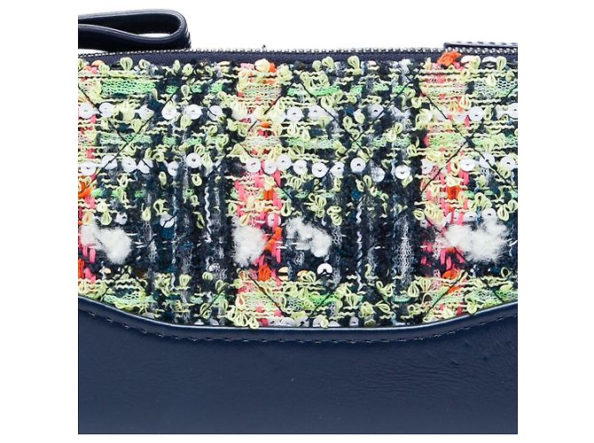 Clutch Gabrielle em tweed azul com duplo zíper e corrente Chanel - vista 5