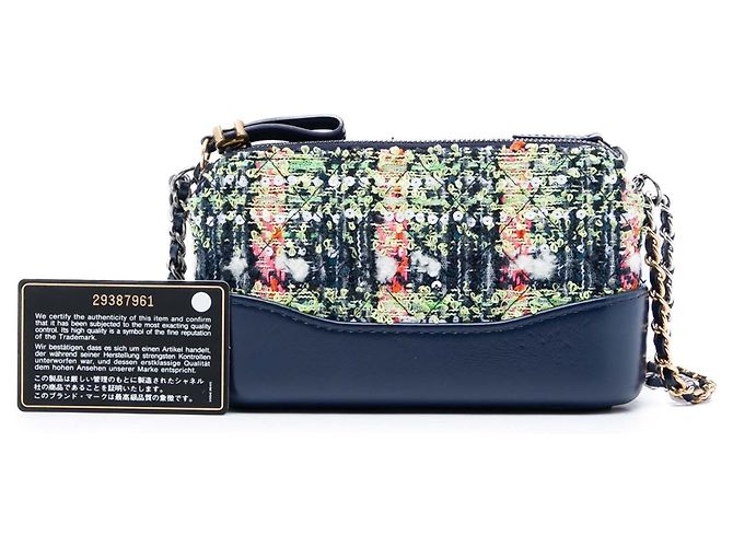 Clutch Gabrielle em tweed azul com duplo zíper e corrente Chanel - vista 7