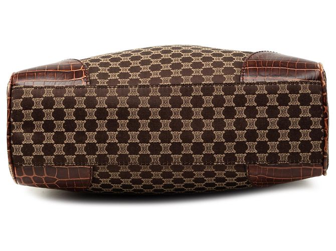 Céline Celine Macadam Canvas Tote mit braunem Krokoprägung-Lederbesatz Dunkelbraun - Ansicht 3