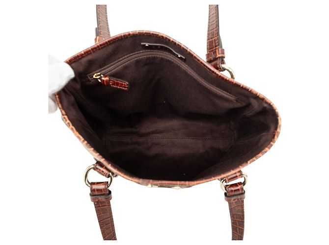 Céline Celine Macadam Canvas Tote mit braunem Krokoprägung-Lederbesatz Dunkelbraun - Ansicht 4