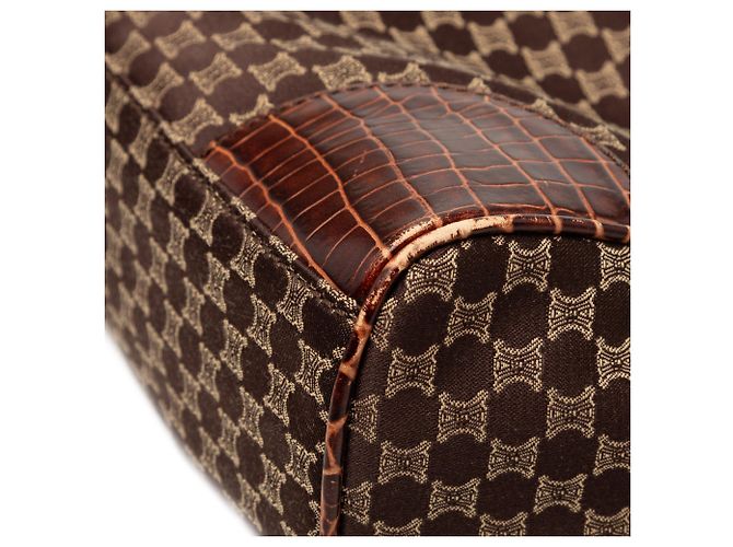 Céline Celine Macadam Canvas Tote mit braunem Krokoprägung-Lederbesatz Dunkelbraun - Ansicht 6