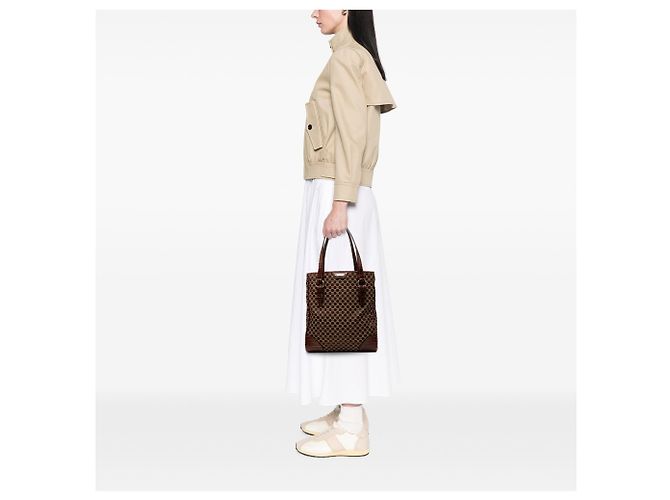 Céline Celine Macadam Canvas Tote mit braunem Krokoprägung-Lederbesatz Dunkelbraun - Ansicht 7