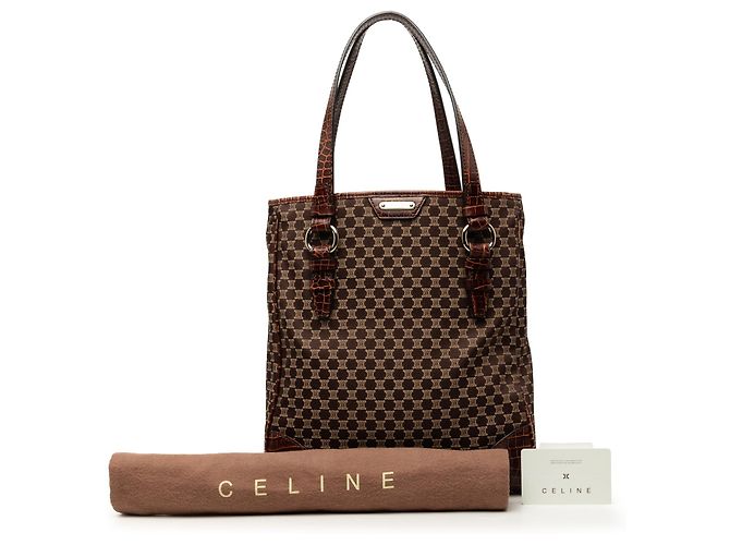 Céline Celine Macadam Canvas Tote mit braunem Krokoprägung-Lederbesatz Dunkelbraun - Ansicht 8
