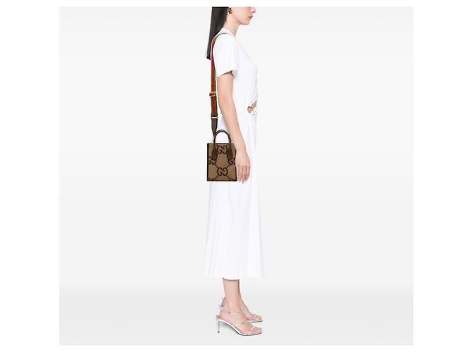 Gucci Beige Mini Jumbo GG Canvas Web Satchel - view 6