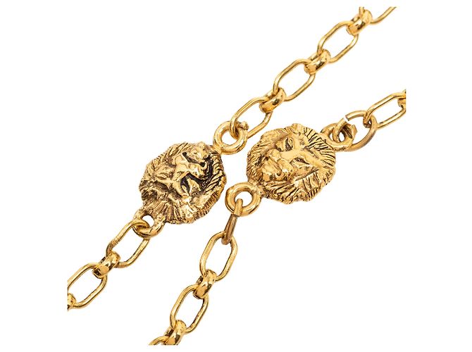 Collana lunga a maglie Chanel Gold CC placcata oro con testa di leone D'oro - vista 2