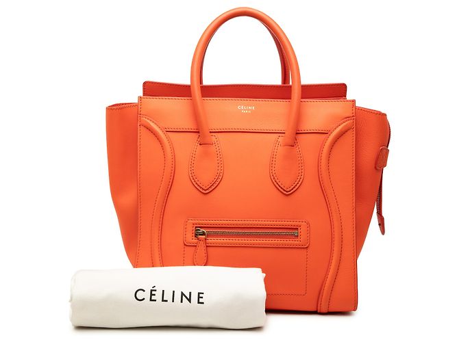 Céline Celine Orange Mini Leather Luggage Tote Arancione - vista 7