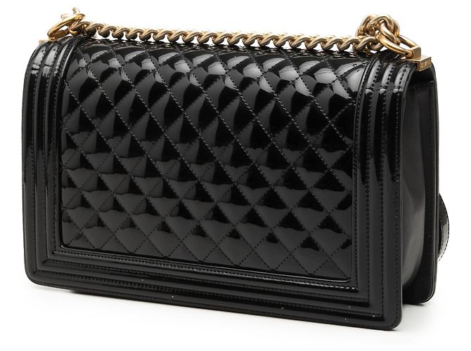 Chanel Black Medium Quilted Patent Boy Flap Nero - vista 2