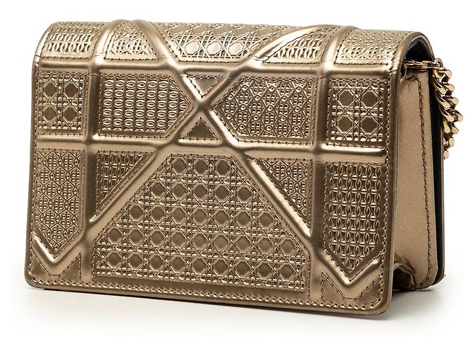 Dior Gold Baby Metallic Patent Microcannage Diorama Flap D'oro - vista 2