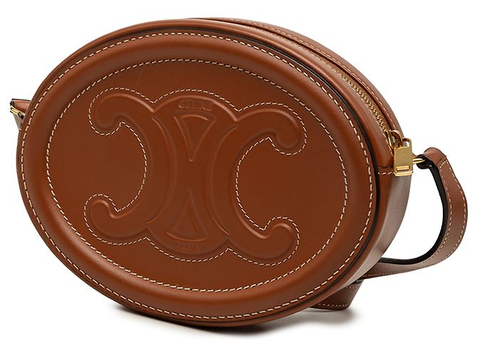 Céline Celine Marrone Piccola Borsa a Tracolla in Pelle di Vitello Cuir Triomphe Oval - vista 2