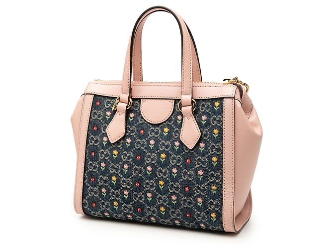 Borsa Ophidia in denim blu con ricamo piccolo GG Gucci - vista 2