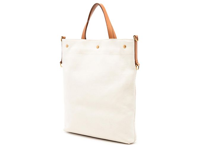 Tote convertibile Saint Laurent in tela beige con logo stencil - vista 2