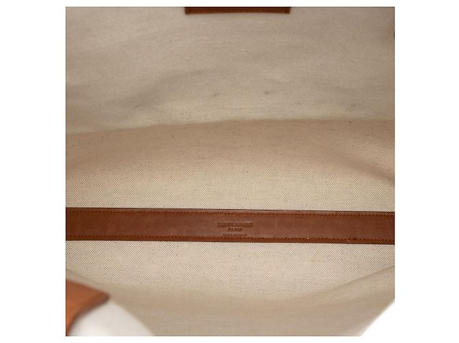 Tote convertibile Saint Laurent in tela beige con logo stencil - vista 4