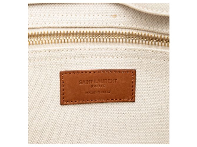 Tote convertibile Saint Laurent in tela beige con logo stencil - vista 5