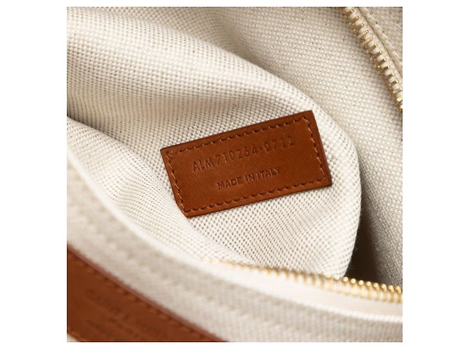 Tote convertibile Saint Laurent in tela beige con logo stencil - vista 6